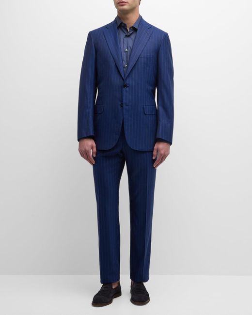Brioni Blue Tonal Pinstripe Wool Suit for men