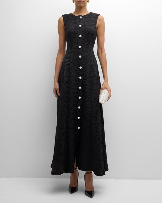 Adam Lippes Black Rory Panther Matelasse Button-Front Maxi Dress
