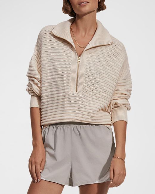 Varley Natural Tara Pointelle Half-Zip Sweater