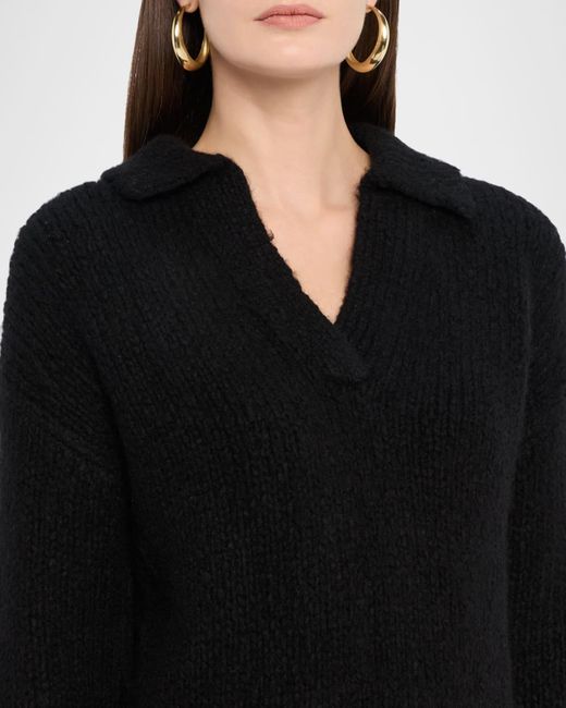 Sofiacashmere Black Collared Boucle-Knit Sweater