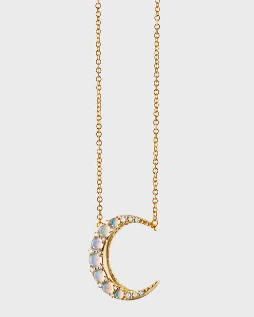 Monica Rich Kosann White 18k Yellow Gold Water Opal Midi Crescent Moon With Diamonds