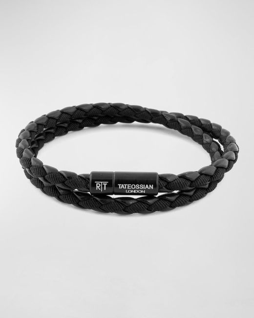 Tateossian Chelsea Double-wrap Braided Bracelet, Black for men