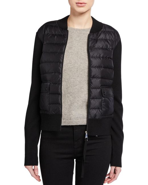 Moncler Wool Down-knit Combo Zip Sweater in Black - Lyst