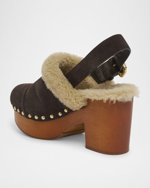 Chloé Brown Jeanette Suede Shearling-Lined Clogs