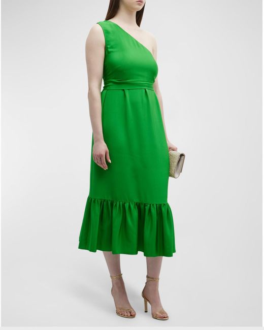 Gabriella Rossetti Green Fiorella One-shoulder Ruffle Midi Dress