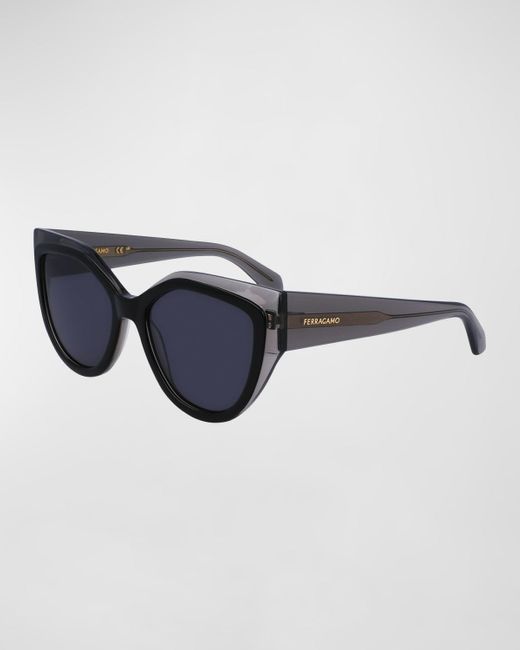 Ferragamo Blue Classic Logo Acetate Cat-Eye Sunglasses