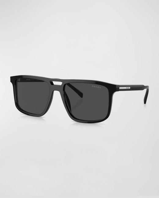 Prada Black Double-Bridge Acetate Rectangle Sunglasses for men