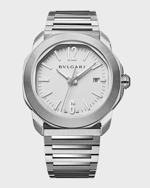 BVLGARI Gray 41mm Octo Roma Automatic Watch With White Dial for men