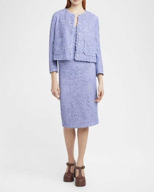 Etro Blue Lace Single-Breasted Crop Jacket