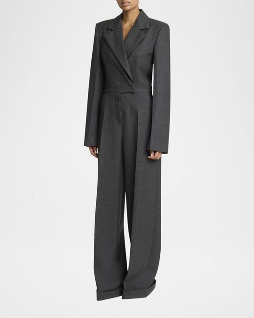 Givenchy Gray Wrap-Effect Grain De Poudre Wool Jumpsuit