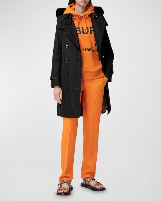 Burberry Orange Kensington Double-breasted Trench Coat With Detachable Hood
