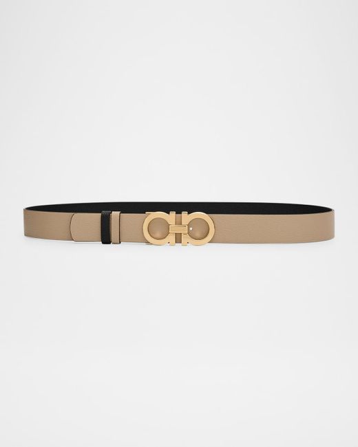 Ferragamo White Mediterraneo Reversible Leather Gancini Belt