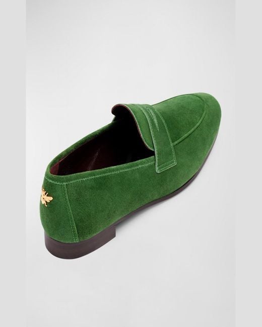 Bougeotte Green Suede Flat Penny Loafers