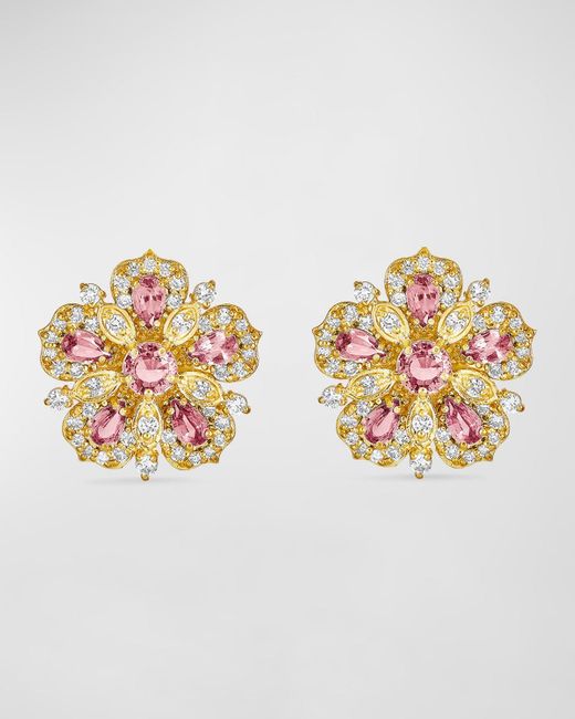 Tanya Farah Metallic 18k Jasmine Bloom Pink Sapphire And Diamond Flower Earrings