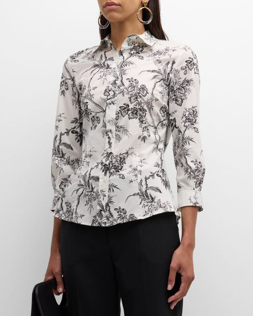 Carolina Herrera Gray Toile-Print Fitted Classic Shirt