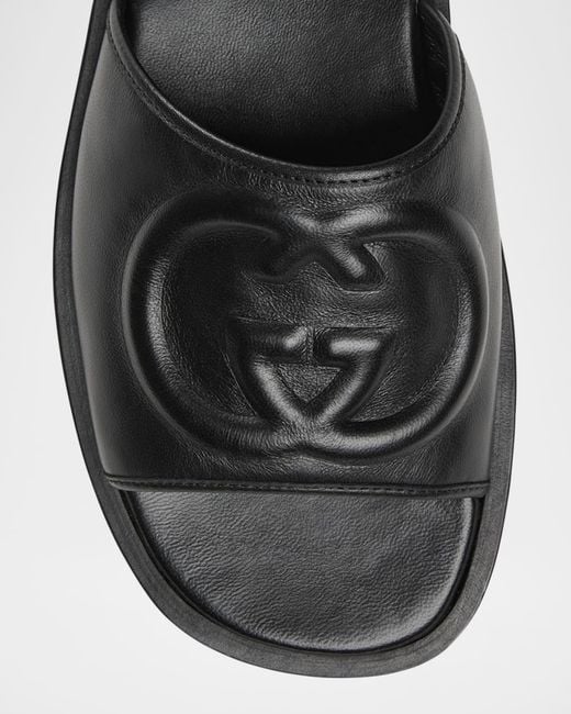 Gucci Slide Sandal With Interlocking G, Leather in Black for Men