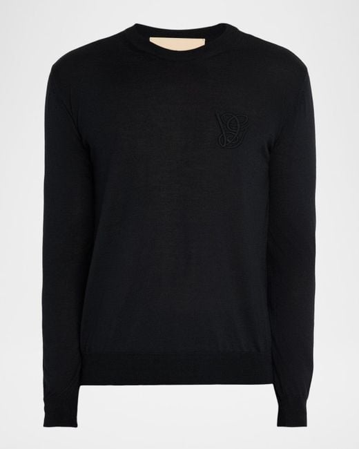 Valentino Garavani Black Wool Embroidered Monogram Crewneck Sweater for men