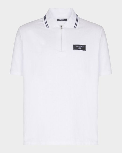 Balmain Monogram Zip Polo Shirt in White for Men | Lyst