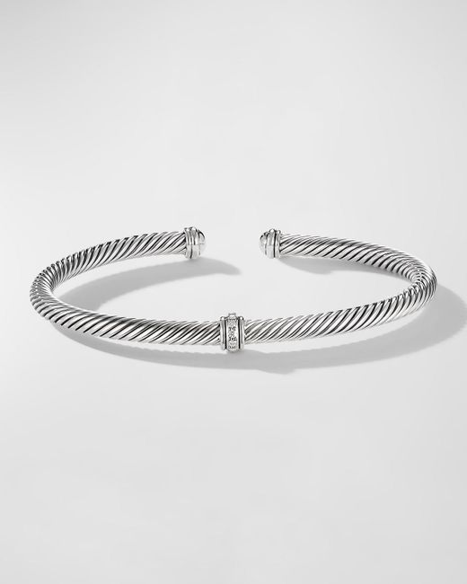 David Yurman Gray Cable Station Bracelet With Diamonds In Silver, 4mm