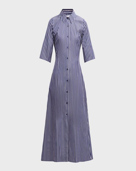Evi Grintela Blue Dana Striped Cotton Midi Shirtdress