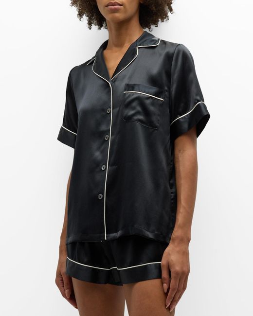 Neiman Marcus Black Short Silk Charmeuse Pajama Set