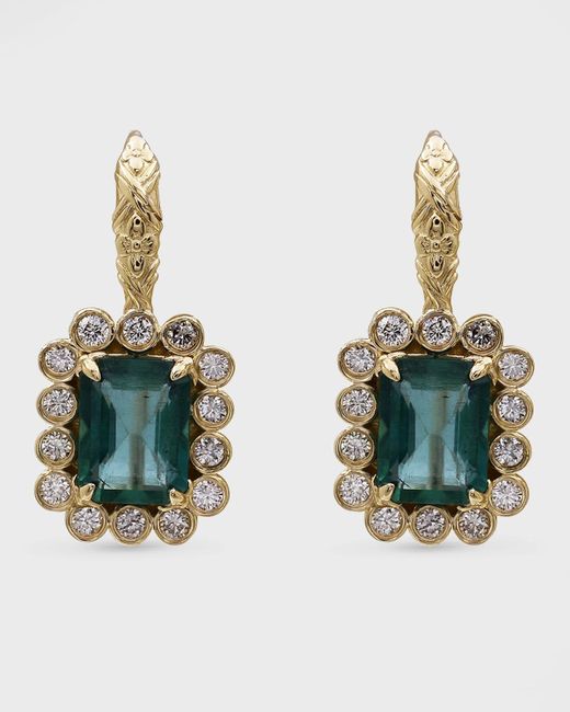 Stephen Dweck Green Emerald And Diamond Drop Earrings In 18k Gold