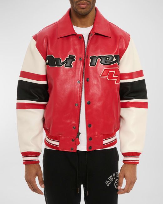 Avirex Red Legend Colorblock Leather Bomber Jacket for men