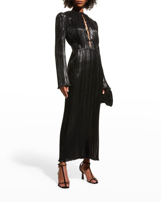 Altuzarra Black Corra Lace-up Metallic Plisse Midi Dress