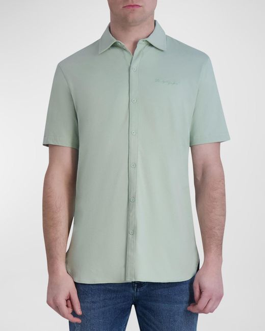 Karl Lagerfeld Green Jersey Button-Down Shirt for men