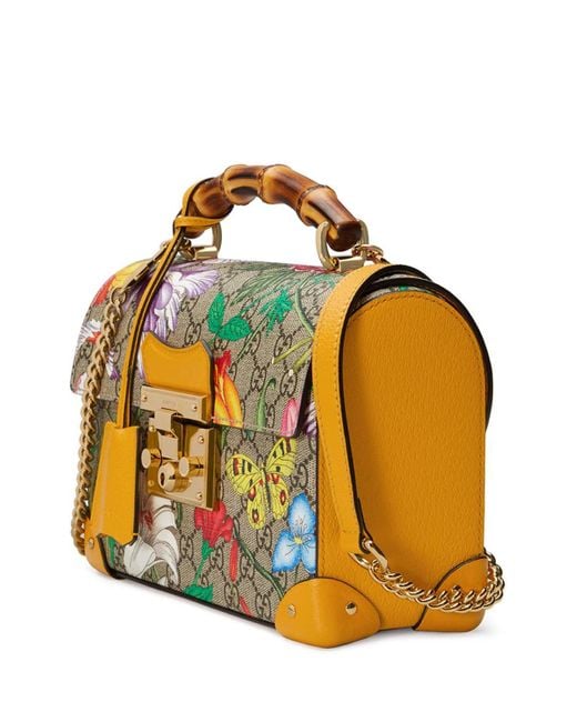 Gucci Padlock Floral Bamboo Handle Canvas & Leather Shoulder Bag Lyst