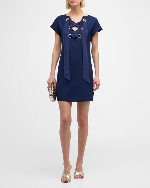 Trina Turk Blue Orlando Lace-Up Cap-Sleeve Mini Dress