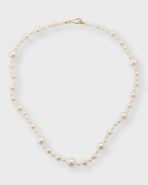 Mizuki White 14k Yellow Gold Multi-size Freshwater Pearl Strand Necklace