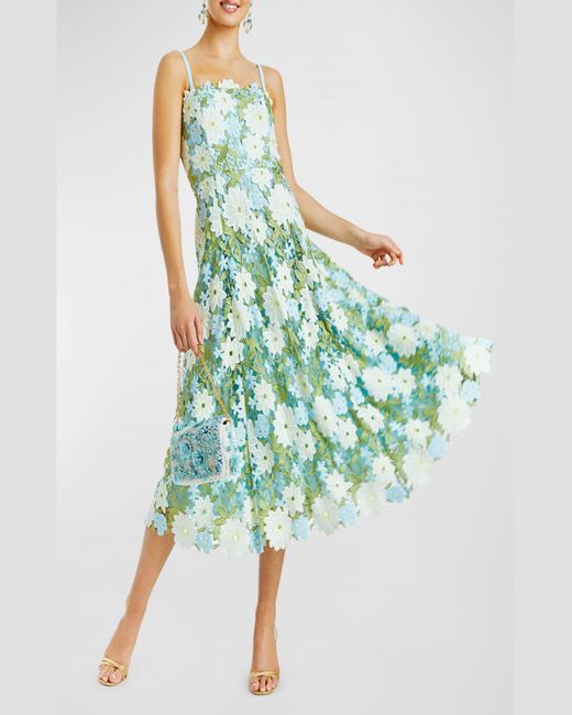 mestiza Green Cataleya Sleeveless Floral Lace Midi Dress