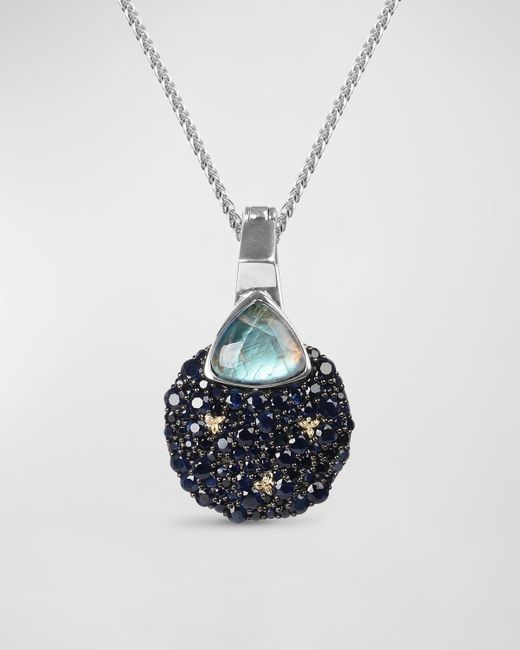 Stephen Dweck White Moonstone And Blue Topaz Pendant Necklace In Sterling Silver With 18k Gold Flowers