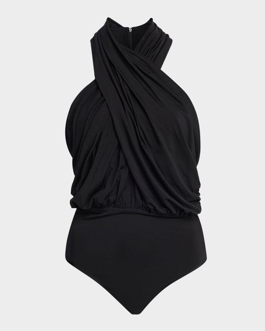 Balmain Black Crossover Halter Bodysuit