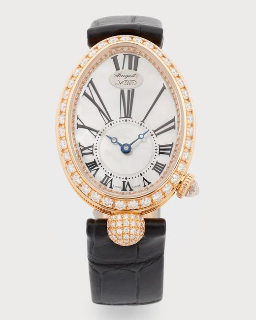 Breguet Gray 18k Rose Gold Diamond Watch With Alligator Strap