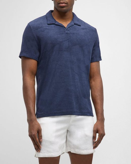 Onia Blue Towel Terry Johnny Collar Polo Shirt for men