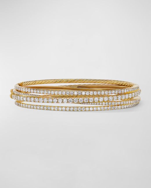 David Yurman Natural 11mm 4-row Pave Crossover Bracelet With Diamonds And Gold