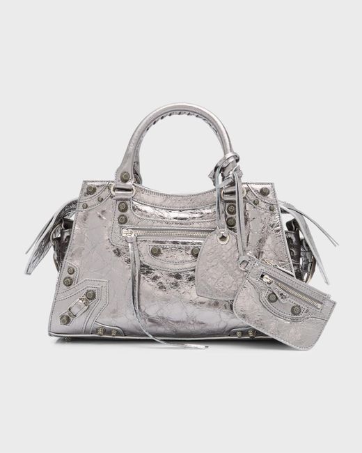 Balenciaga Gray Neo Cagole City Small Metallic Top-Handle Bag