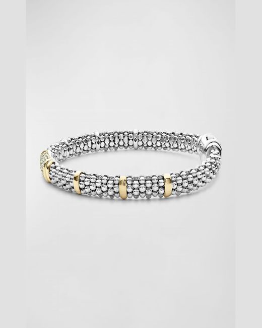 Lagos Metallic 6Mm 18K Station On Sterling Caviar Bead Bracelet With Pavé Diamonds