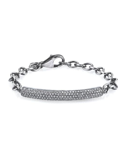 Sheryl Lowe Metallic Oxidized Sterling Silver Bracelet With Diamond Bar Station