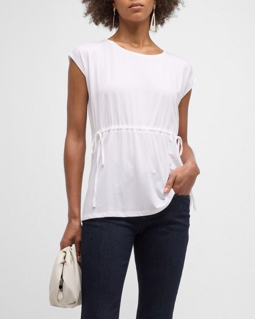 Eileen Fisher Cap-sleeve Drawstring Jersey Knit Top in White | Lyst