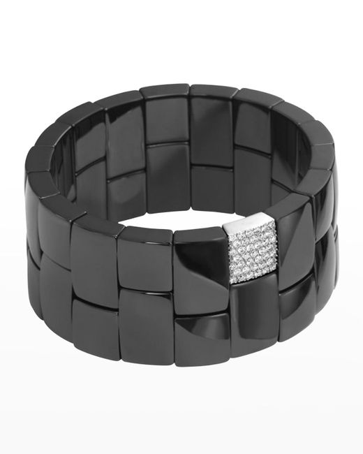 ’ROBERTO DEMEGLIO Gray And Ceramic Domino 2-Row Stretch Bracelet With One Diamond Section