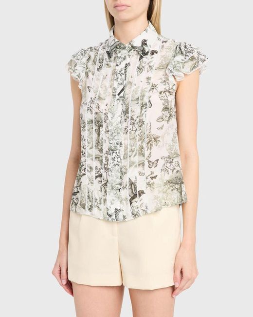 Alice + Olivia White Minda Ruffle Blouse