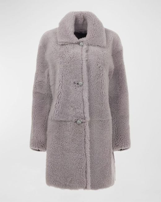 Gorski Gray Reversible Lamb Shearling Stroller Jacket W/ Leather Buttons