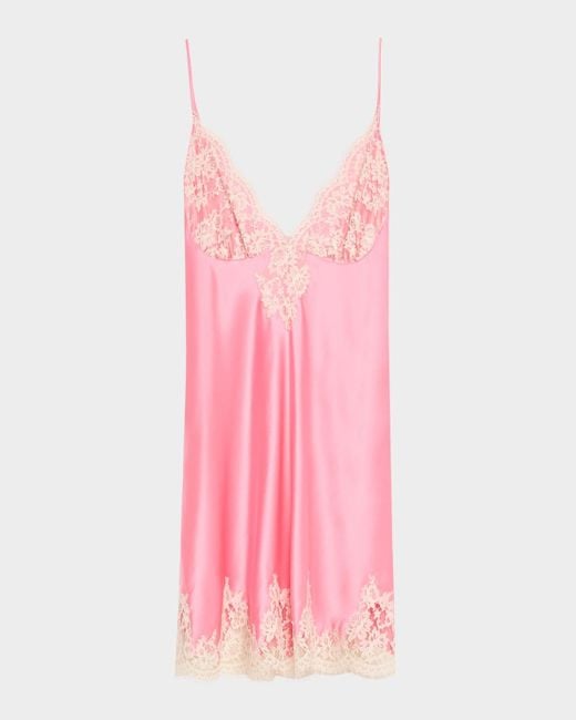 Christine Lingerie Pink Gazebo Lace-Trim Silk Chemise