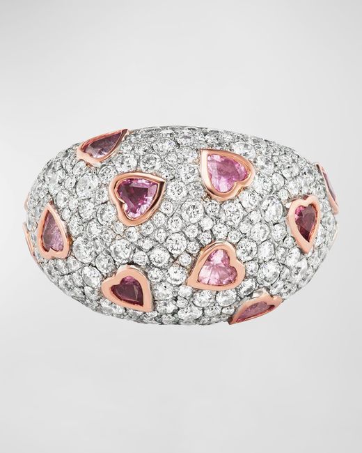 Emily P. Wheeler White Sparkle Dome 18K Diamond And Sapphire Heart Ring