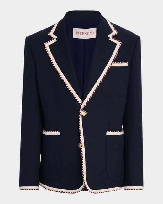 Valentino Garavani Blue Vlogo Contrast-Trim Blazer for men