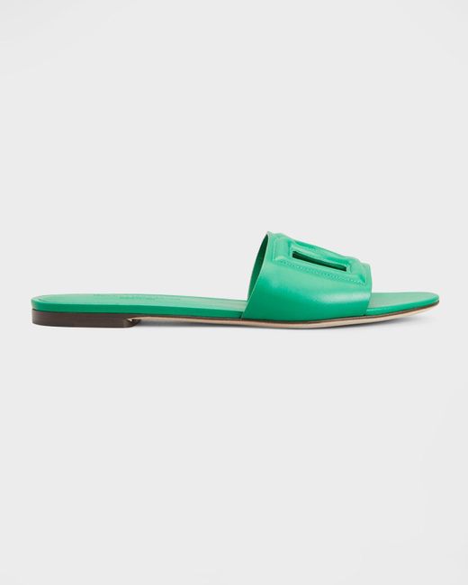 Dolce & Gabbana Green Cutout Dg Flat Slide Sandals