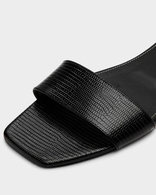 Totême Black Lizard-Embossed Leather Flat Sandals